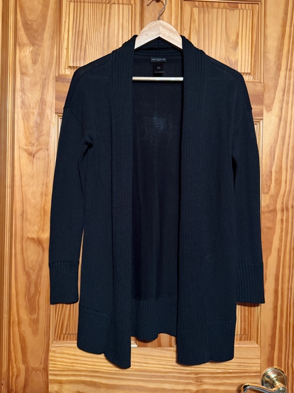 Ann Taylor Black Open-Front Longline Cardigan